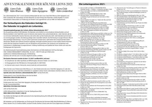 Adventskalender der Kölner Lions 2021